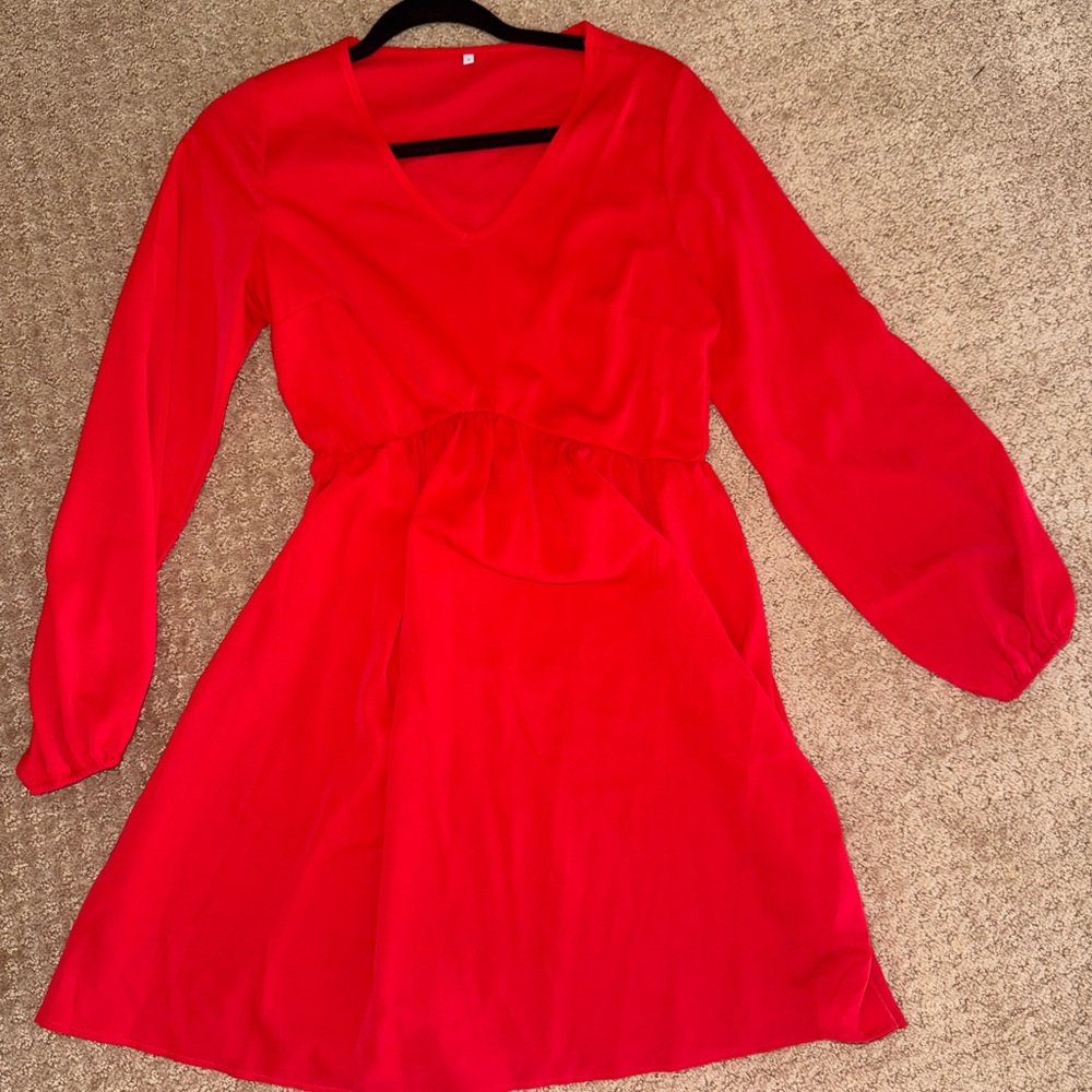 Elegant Red Long Sleeve Dress